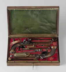 Koteloitu pistooli, jonka väitetään omistavan Napoleon, Perin Le Page, n. 1813-1815 (puu, rauta, kulta)